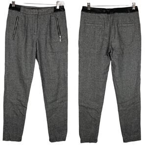 French Connection Wool Silk Pant Faux Leather Accent Size 4 Zipper Pockets Gray